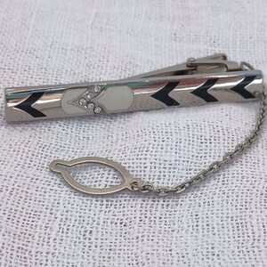 Vintage 1960s Retro Rhinestone and Enamel Tie Bar Wedding, Father's Day Gift for Him image 3