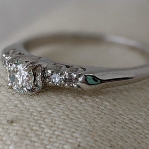 Vintage 14k White Gold and .33cttw Diamond Engagement Ring —