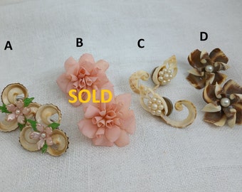 c1950s-1960s Retro Shell Craft Earrings — Pick Your Favorite Tropical Floral Design! New Hypoallergetic Stainless Steel Post Backs