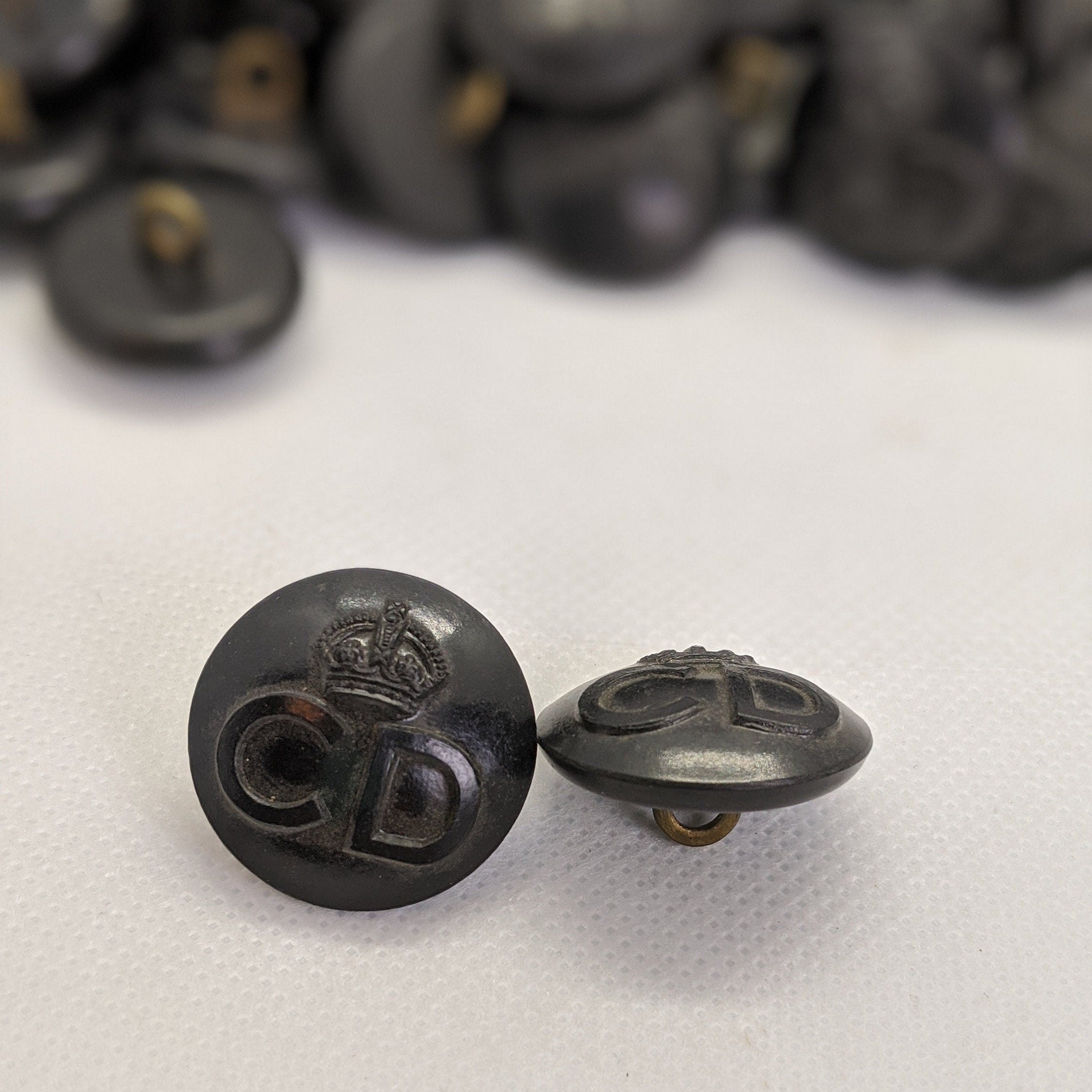 Vintage WWII British Uniform Buttons —CD Civil Defense, King