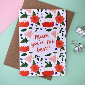 Mãe, você é a melhor - Cartão de feliz dia das mães - Padrão floral - Cartão de arte ilustrado