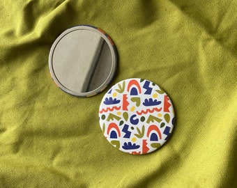 Patterned Pocket Mirror - Compact Hand Mirror - Stocking Filler Gift Christmas - Secret Santa