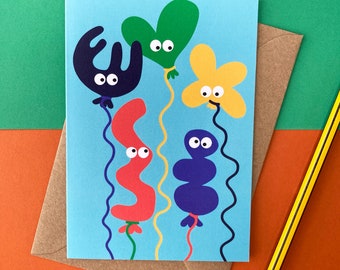 Fun Birthday Card, Balloon people, A6 Eco-friendly, Kids, Friend