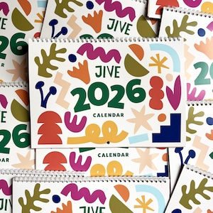 Calendario de pared colorido 2026: impresiones y patrones artísticos ilustrados, regalo para planificador