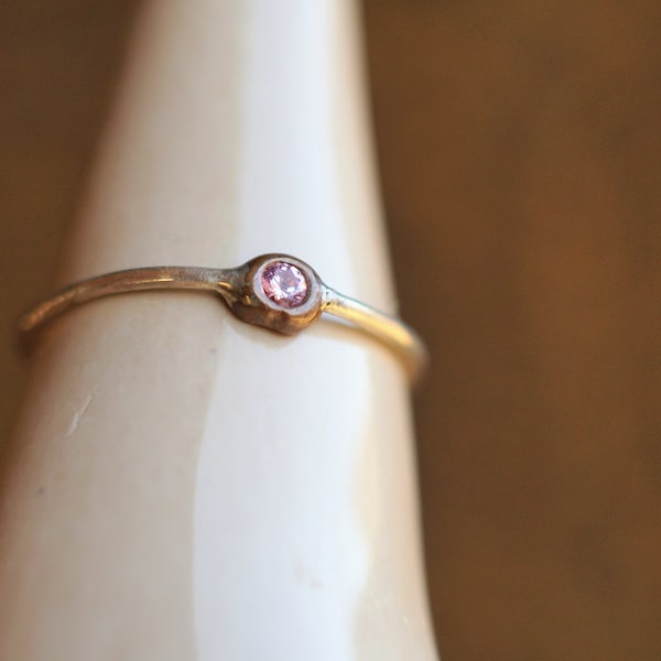 Bague Stack, pink sapphire silver copper ring