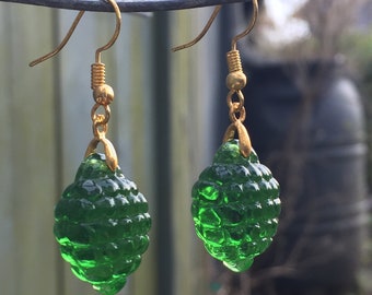 Pendientes de cuentas en forma de baya de vidrio verde Art-Deco vintage regalo para ella