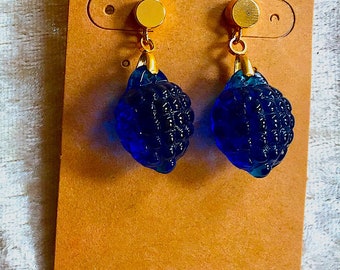 Vintage Art-Deco azul vidrio baya en forma de aretes de cuentas regalo para ella