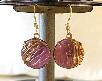 Pendientes colgantes con botón de cristal checo en oro rosa estilo art déco vintage, accesorios de alambre dorado