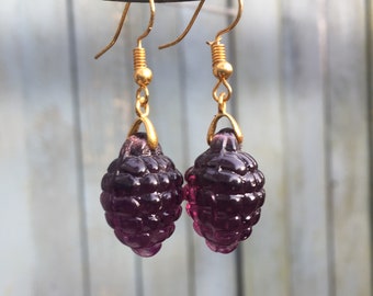 Vintage Art-Deco púrpura vidrio baya en forma de pendientes de cuentas regalo para ella