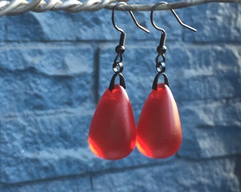 Pendientes vintage Art Deco con cuentas en forma de lágrima de cristal rojo cálido, un regalo espectacular para ella, regalo de vacaciones