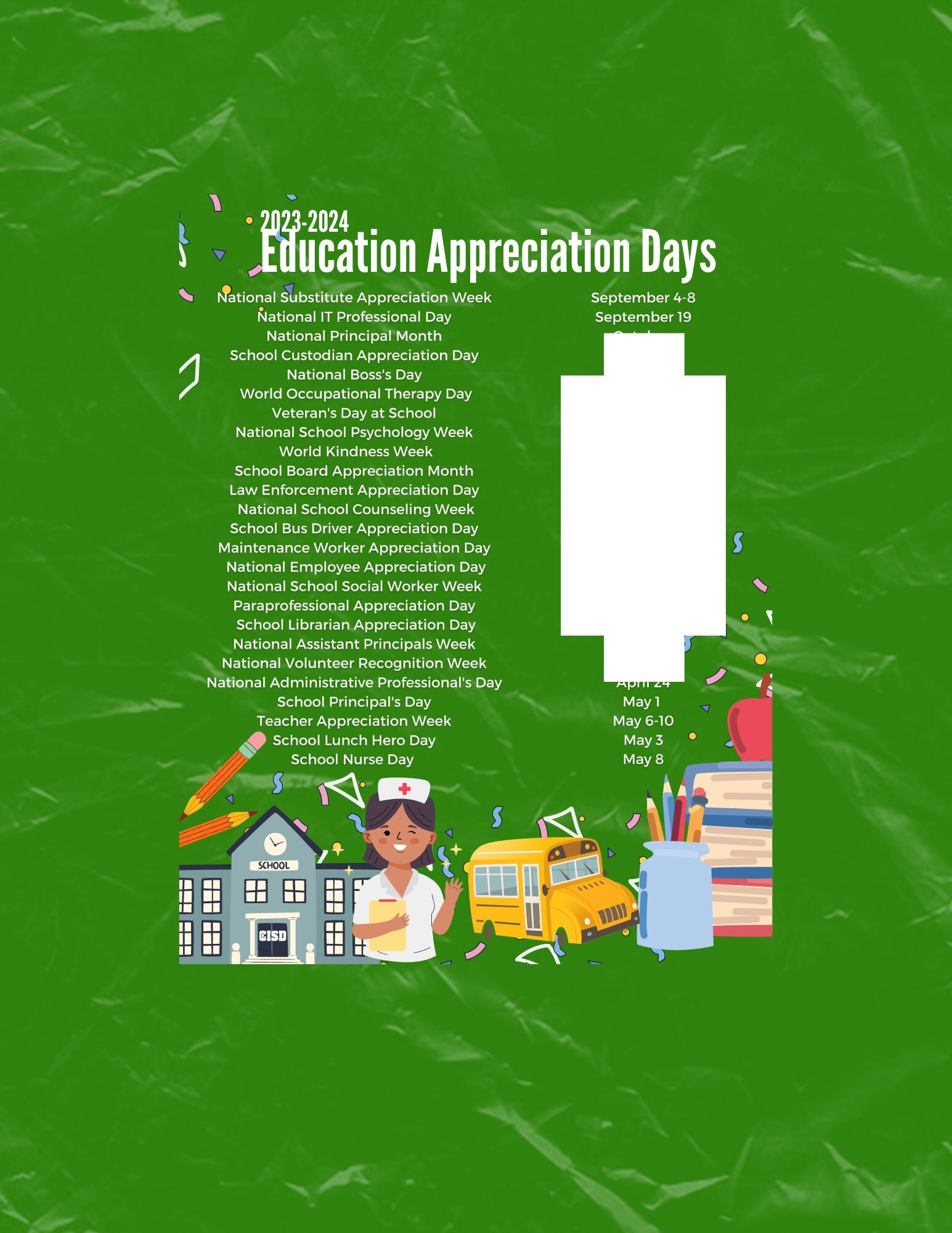 Education Appreciation Calendar Teacher Appreciation Week Etsy