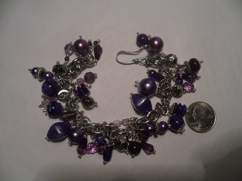VINTAGE UNWORN AMETHYST Purple Faux Charoite Crystal Boho Bracelet Cuff Bead Silver Necklace Versace Style Charm Pearl Glass Lucite Fun Rare