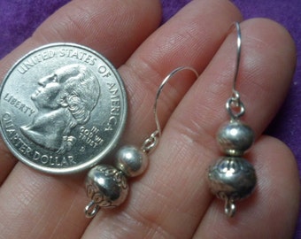 Vintage Little NAVAJO ALL STERLING Pearls Handmade Floral Stamped Bench Bead 925 Silver Dangle Drop Flower Sturdy Beautiful Short Ooak Old