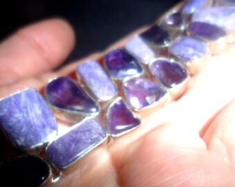EXCELLENT UNWORN VINTAGE Silver Charoite & Amethyst Bracelet Ooak Gemstone Cuff