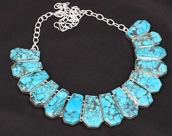 BIG TURQUOISE or HOWLITE Blue Turquoise Choker Necklace Silver Unworn Excellent Pendant Necklace Ooak Unique Vivid Color Solid Southwest