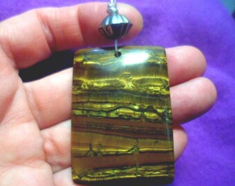 VINTAGE UNWORN NAVAJO Tiger Eye Stone Navajo Pearl Pearls Native American Raw Natural Gem Necklace Pendant Huge Large Sterling Silver Bead