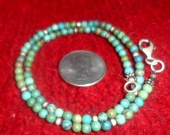 18" VINTAGE Kingman SOUTHWEST Navajo Native American Turquoise Bead 925 Sterling Silver Beads Pendant Necklace Little Beads Ooak Well Made