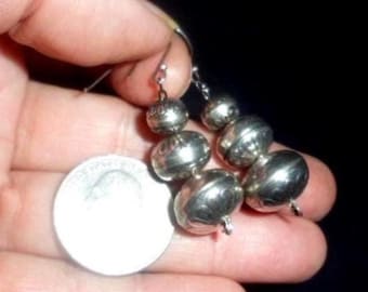 Vintage EACH Bead Stamped Floral NAVAJO GRADUATED Native American Pearls Petal Flower Chain 925 Sterling Silver Dangle Drop Earrings Pearl