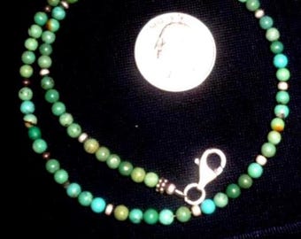 18" VINTAGE SOUTHWEST Navajo Pearls Native American Turquoise Bead 925 Sterling Silver Beads Pendant Necklace Little Beads Ooak Choker
