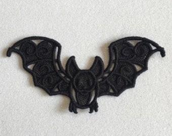 Gothic Black Lace Bat Ornament, Christmas and Halloween Decoration, Machine Embroidered, Witchy and Spooky