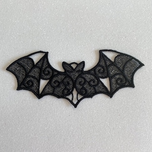 Black Lace Bat Ornament, Machine Embroidered, Witchy and Spooky