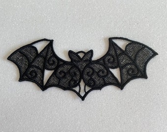 Gothic Black Lace Bat Ornament, Christmas and Halloween, Embroidered Decoration, Patch, Witchy and Spooky