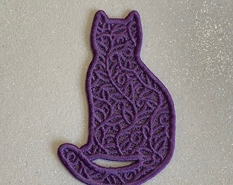 Cat, Embroidered Lace Ornament, Halloween, Christmas, Bookmark, Keyring