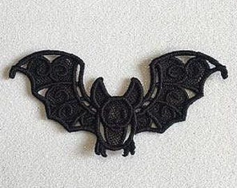Lace Bat Ornament, Witchy and Spooky, Machine Embroidered