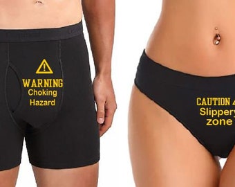 Funny Couples Underwear Set, Choking Hazard Boxer Briefs, Slippery Zone Panties