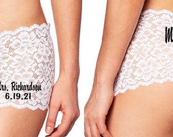 White Lace Boyshort Panties: Bride Lingerie, Something Blue