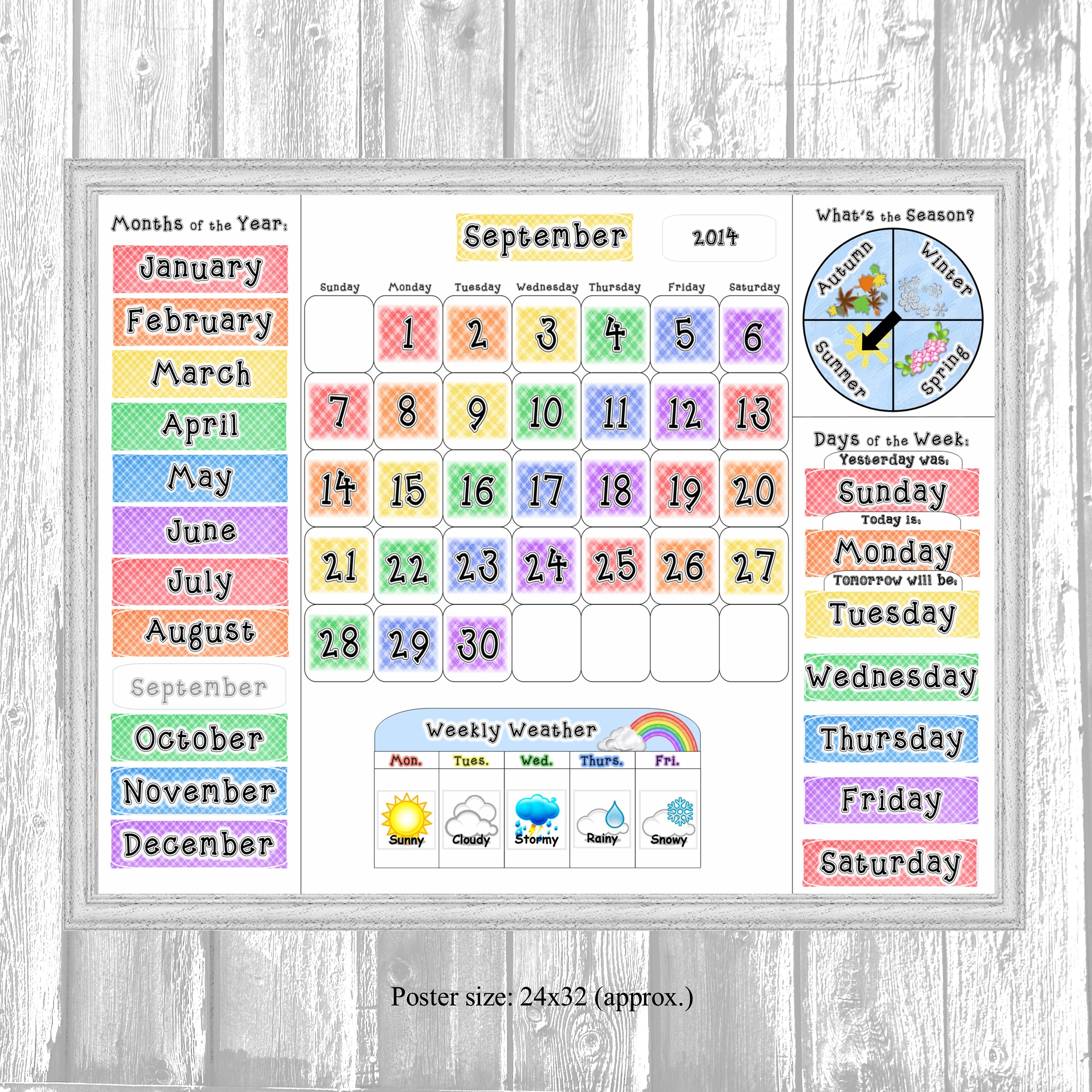 Calendar For Kids Learning Classroom Teaching Months Days Etsy