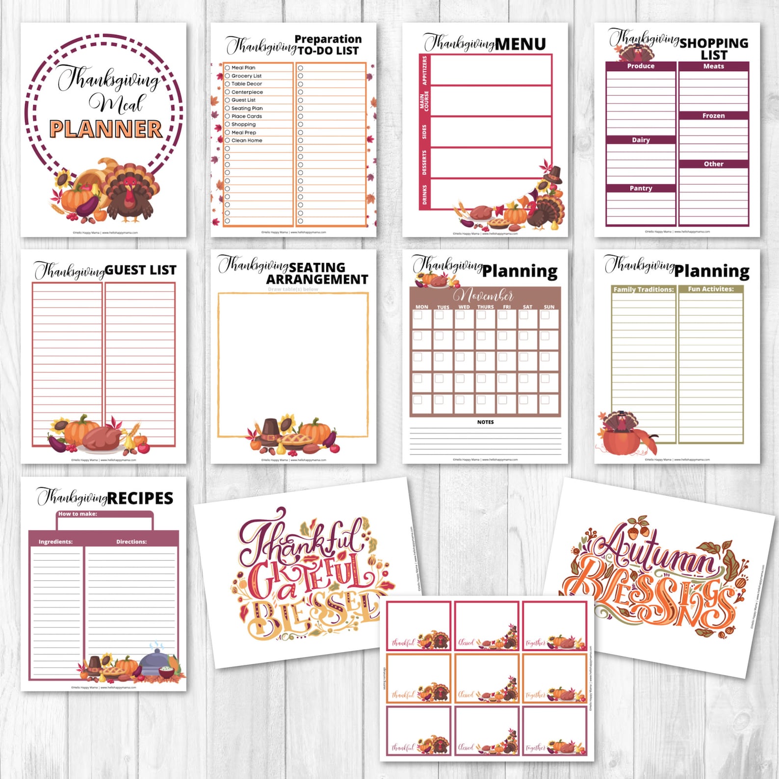 Thanksgiving Planner Printable Download Thanksgiving Holiday Etsy