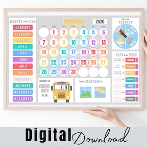 Calendario para niños aprendizaje-aula enseñanza meses, días, estaciones, tiempo profesor estudiante educación en casa cartel niños decoración memorizar