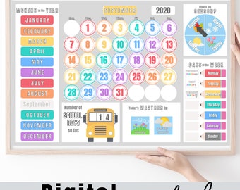 Calendar for Kids Learning-Classroom Teaching Months, Days, Seasons, Weather Teacher Student Homeschool Poster Kids Child Decor Memorize
