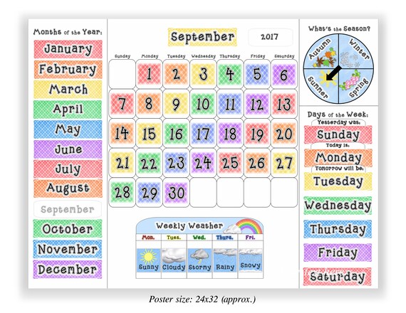 Calendar for Kids Learning Classroom Teaching Months Days | Etsy