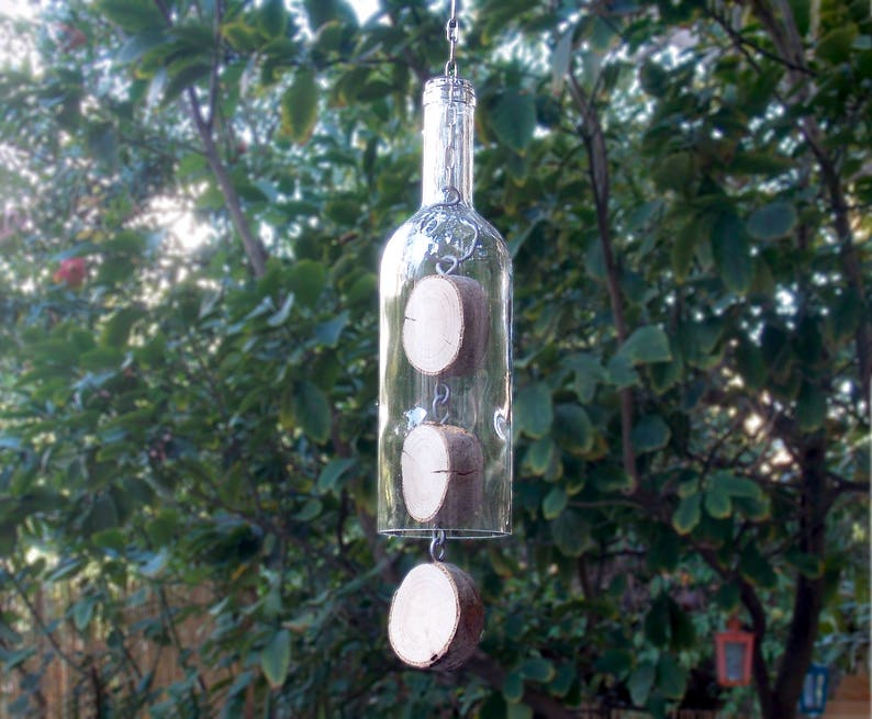 Clear Wine bottle wind chime /Outdoor and Gardening/Wine Bottle Hurricane/Home and living/Garden Decor/Wine Bottle chime/Patio Decoration 