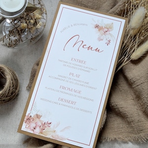 Menu de mariage bohème terracotta