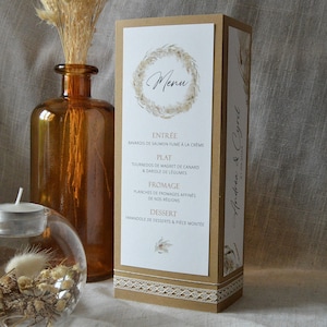 Menu de mariage bohème motifs pampas