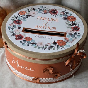 Urne personnalisée mariage bohème couleur rouille