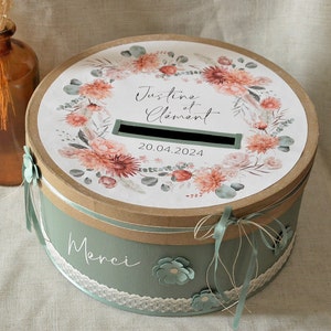 Urne personnalisée mariage bohème couleur vert sauge