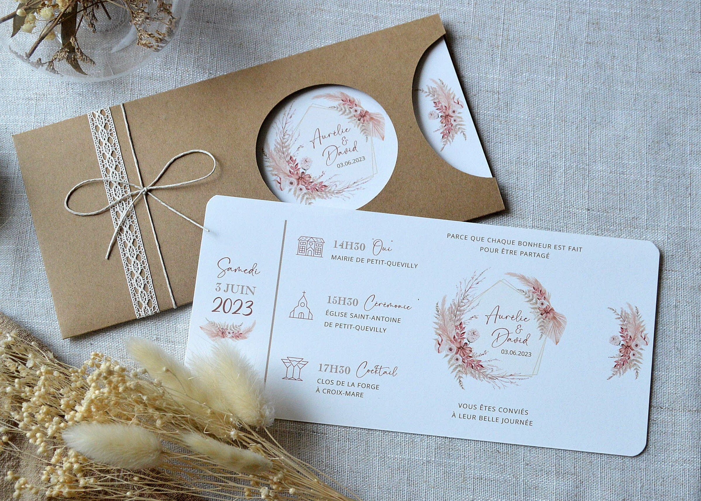Faire part mariage bohème pampa et terracotta - Etsy France