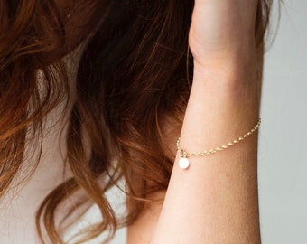 Gold Bracelet, Gold Disc Charm Bracelet, Gold Bangle, Solid Gold Chain Bracelet, Gold Pendant Bracelet, Delicate Chain Bracelet