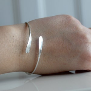 Silver Bangle, Adjustable Hammered Sterling Silver Bangle, Open Crossover Bangle, Solid Silver Bangle, Silver jewellery uk image 5