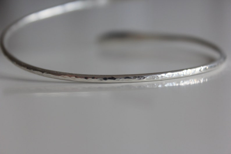 Silver Bangle, Adjustable Hammered Sterling Silver Bangle, Open Crossover Bangle, Solid Silver Bangle, Silver jewellery uk image 7