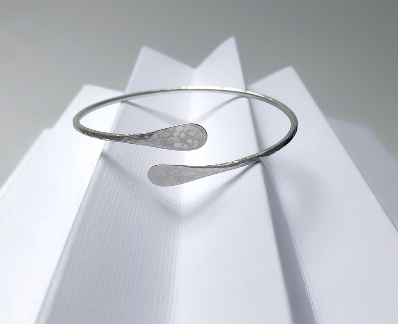 Silver Bangle, Adjustable Hammered Sterling Silver Bangle, Open Crossover Bangle, Solid Silver Bangle, Silver jewellery uk image 6