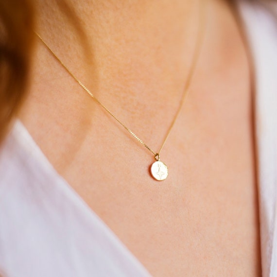 Solid Gold Disc Pendant Necklace 9 