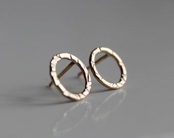 Gold Stud Earrings - Gold CIrcle Earrings - Small Circle Studs - Hammered Gold Circle Earrings - Textured Gold Earrings, Gold Jewellery UK
