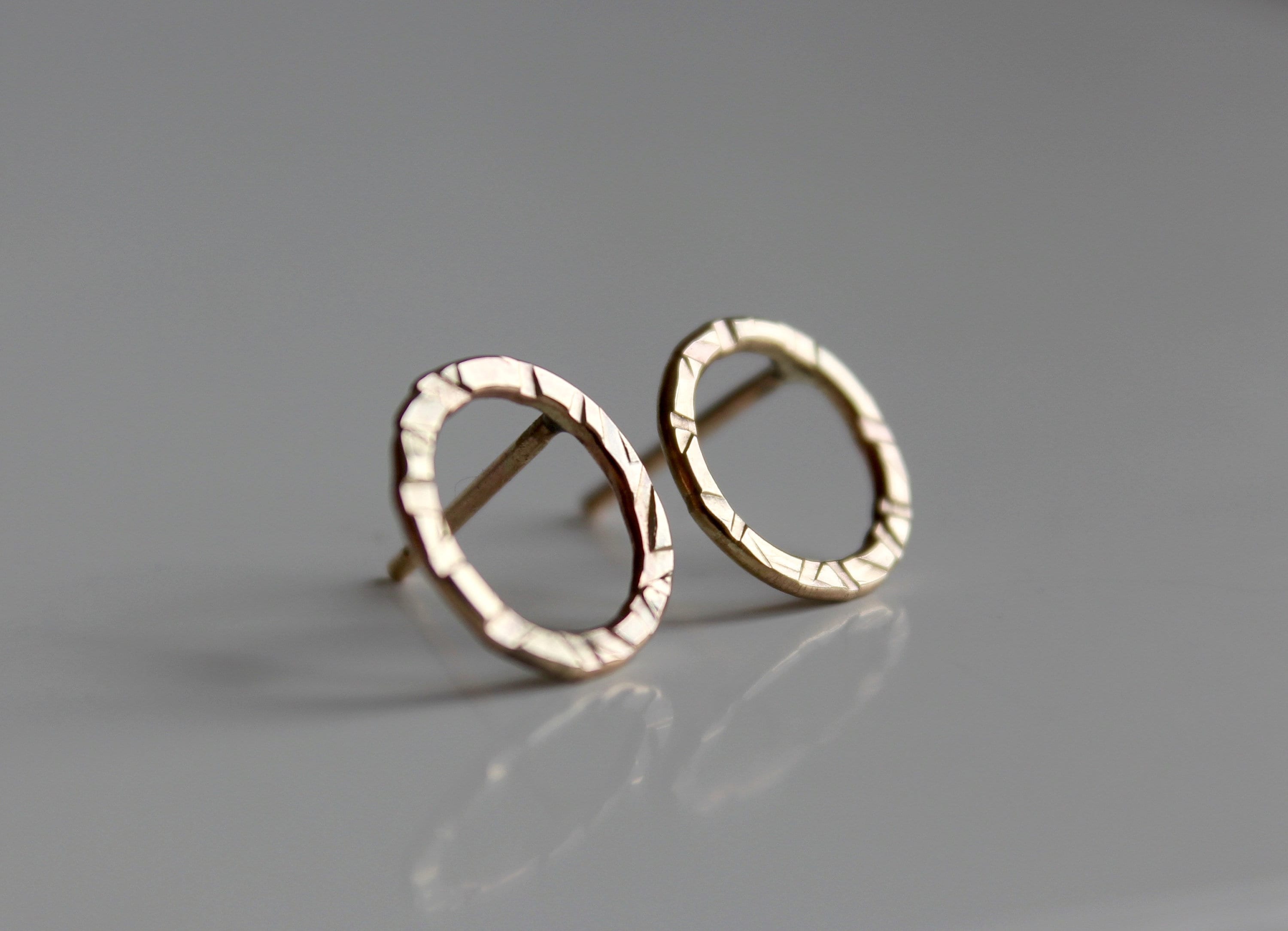 Gold Stud Earrings - Circle Small Circle Studs Hammered Textured Earrings, Jewellery UK