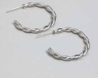 Silver Hoop Earrings UK, Twist Hoops, Everyday hoops, Simple Hoops, Medium Sized Silver Hoop Earrings, Recycled Silver Jewellery UK