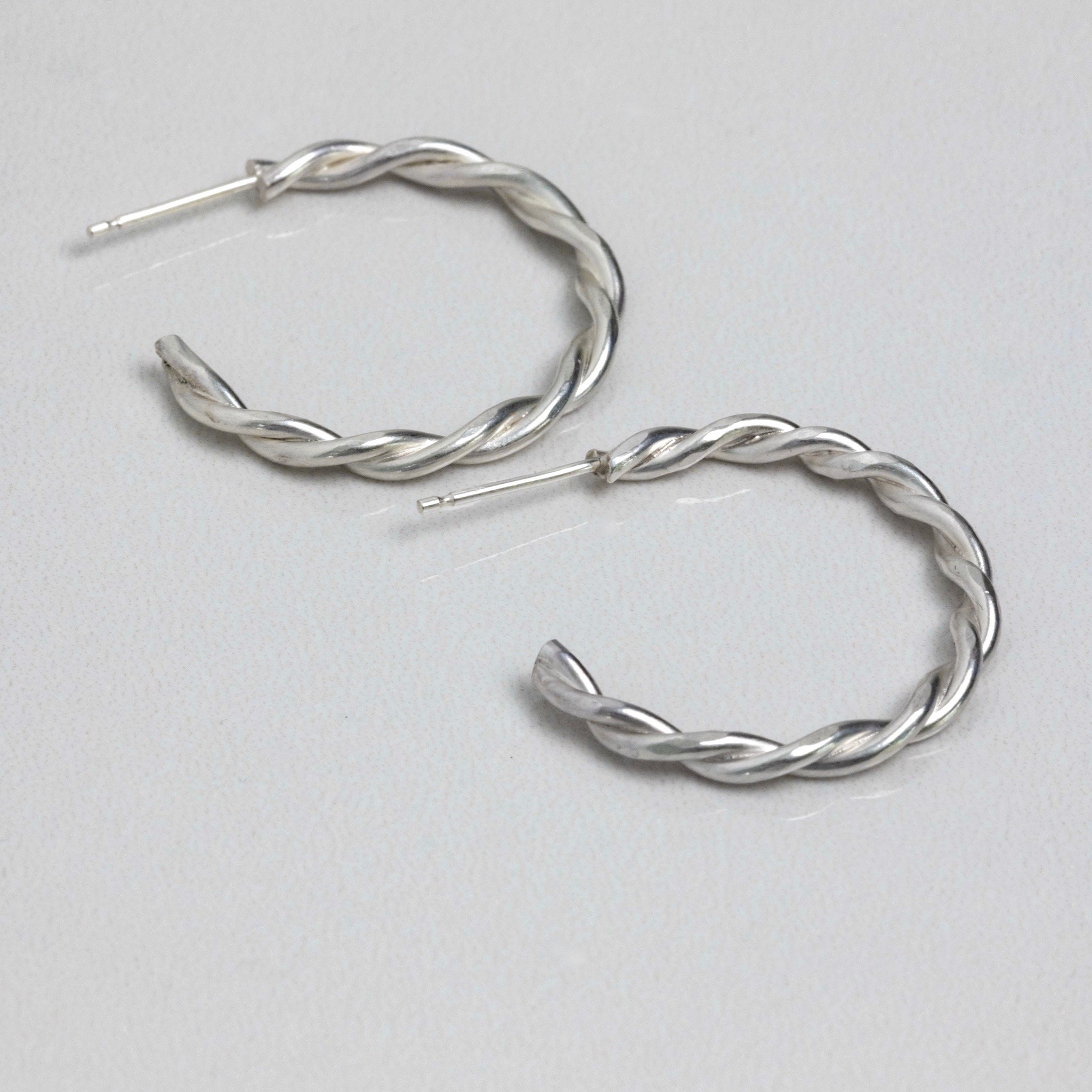 Silver Hoop Earrings UK, Twist Hoops, Everyday Hoops, Simple Medium Sized Earrings, Recycled Jewellery UK